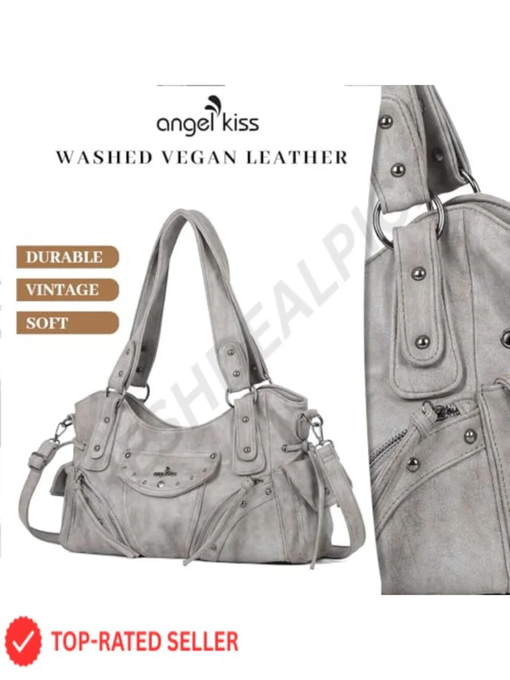 Retro Washed Vegan Leather Hobo Bag for Women, Roomy Soft Satchel with